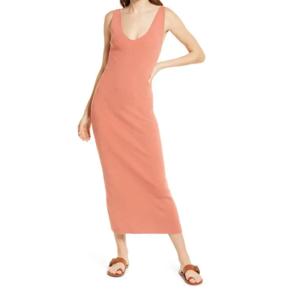 FP Beach Dress Womens M Medium Carrot Daniela Low Back Sweater Free People Midi - Picture 13 of 14